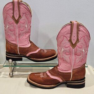 El Gran Potrillo Womens Leather Western Cowboy Boots Pink Sz Mex 23 US 6 Cowgirl